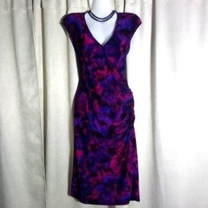 Chaps Sleeveless Floral Faux Wrap Dress Purple and Blue Size S